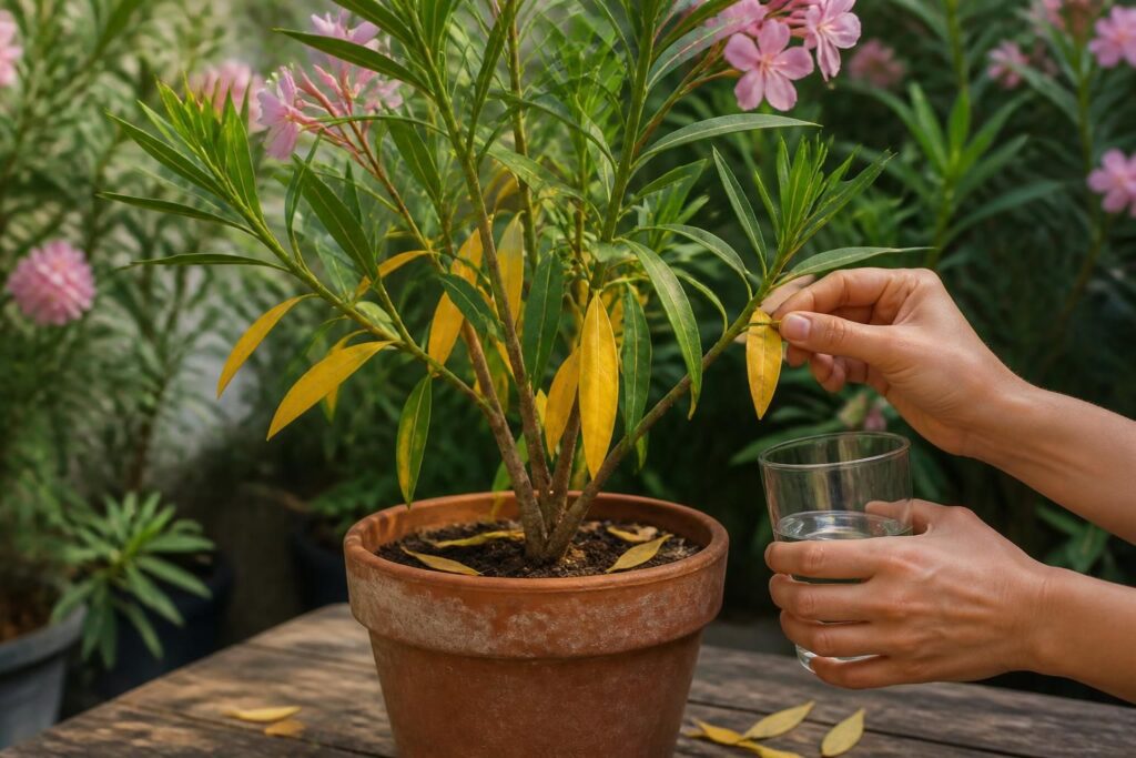Gelbe Blätter am Oleander: Mit diesem einfachen Test unterscheiden Sie Staunässe von Nährstoffmangel