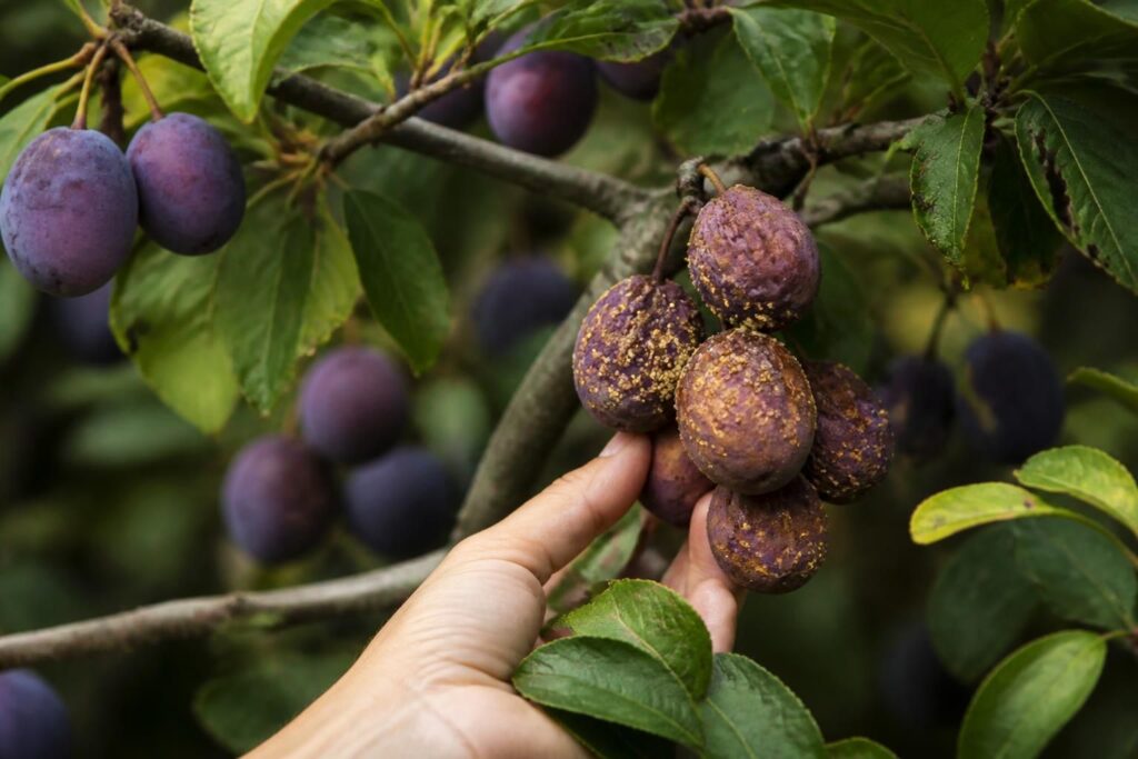 Pflaumen faulen direkt am Baum: Diese Früchte müssen entfernt werden, bevor sich der Pilz weiter ausbreitet