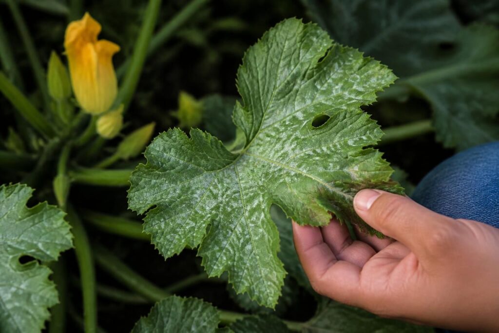 Weiße Flecken auf Zucchiniblättern: So erkennen Sie, ob Hitze oder Mehltau dahintersteckt