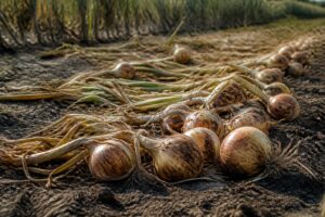 Zwiebeln liegen nach der Ernte im Beet: Wie lange sie trocknen müssen, bevor sie ins Lager dürfen